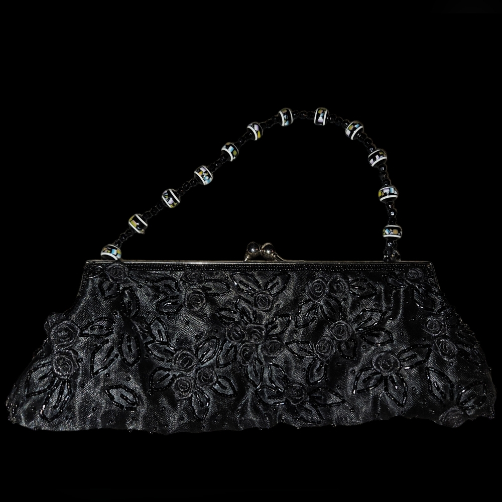 NWOT Evening Clutch with Beaded Roses and Carry - Picture 3 of 4